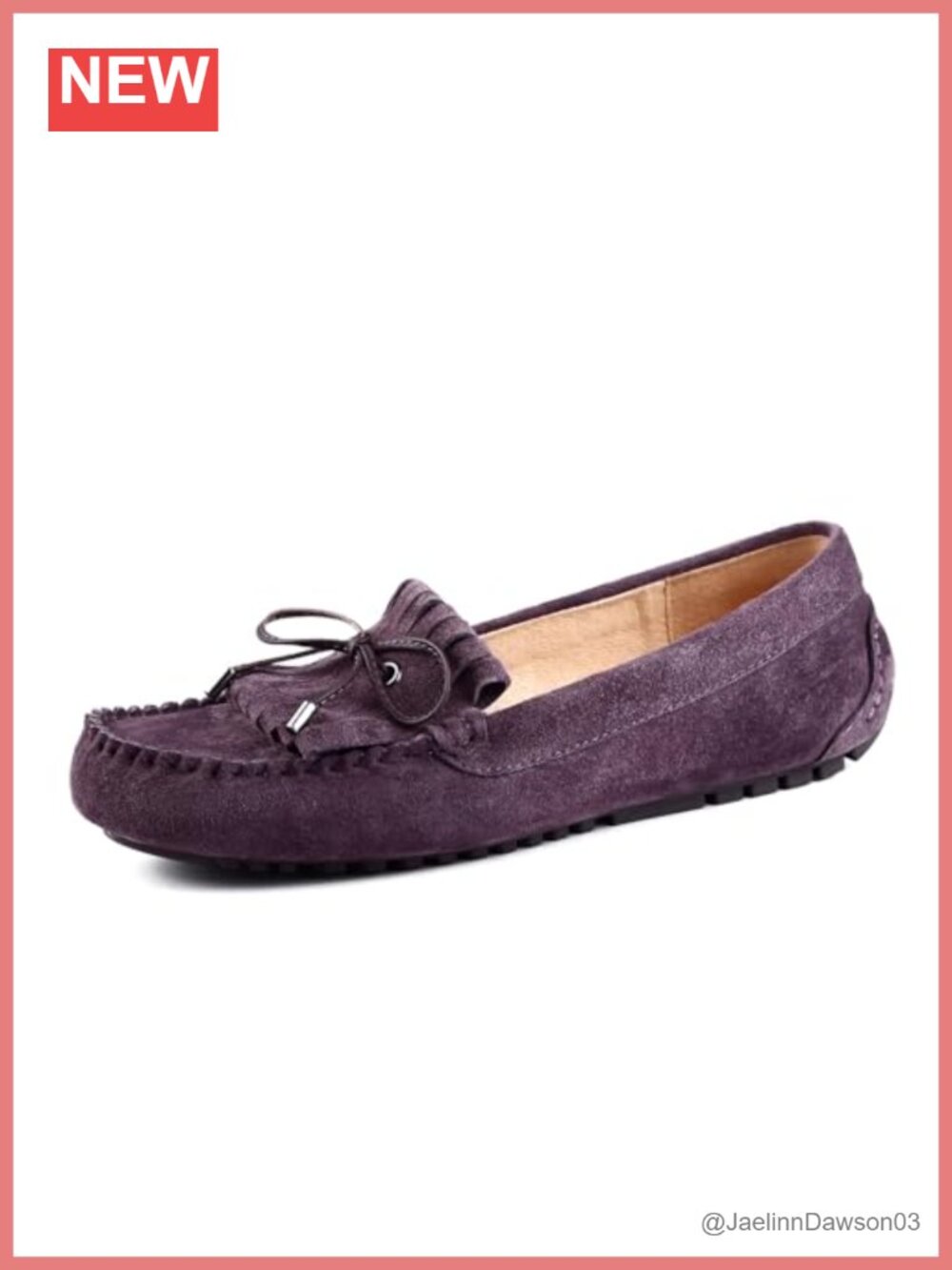 Women's Suede Leather Driving Mocc Classic Fringe & Bow Slip-On Comfort Casual